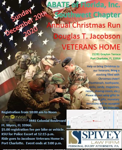 Spivey Law Main Supporter of SWFL ABATE 2020 Veterans Christmas Ride