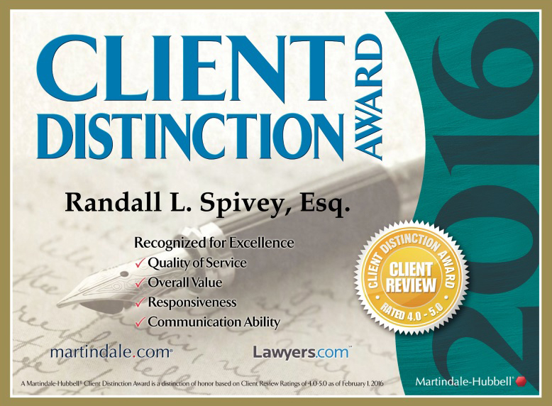 Client Distinction Award 2016 - Spivey Law Firm, Personal Injury Attorneys, P.A.
